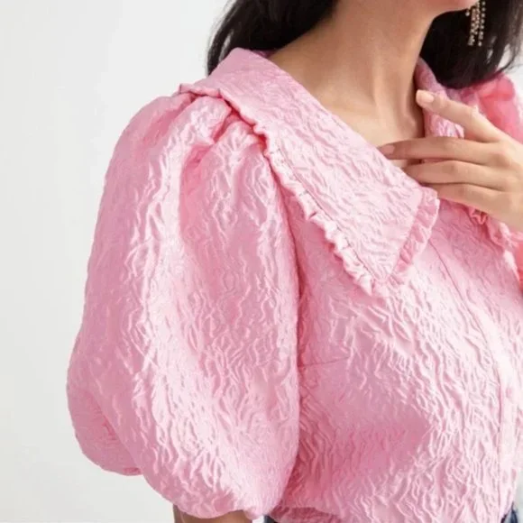 & Other Stories Textured Ruffle Collar Puff Sleeve Top - Picture 2 of 8